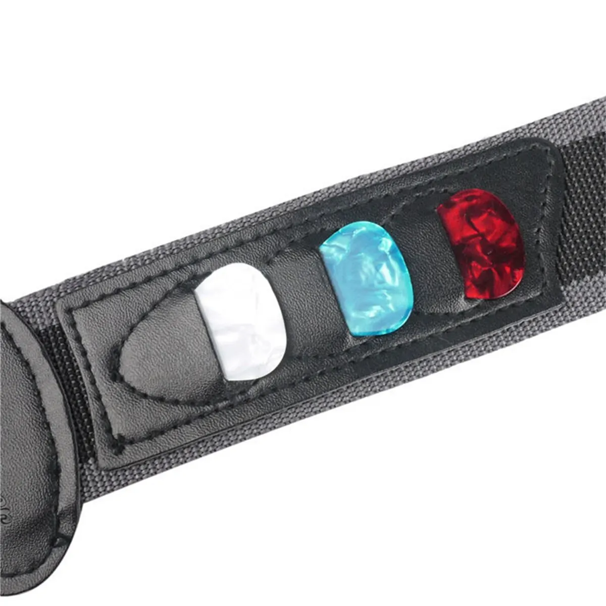 Tracolla per chitarra elettrica regolabile con 3 supporti per plettri Estremità in pelle PU Accessori per cintura per tracolla per chitarra acustica e basso