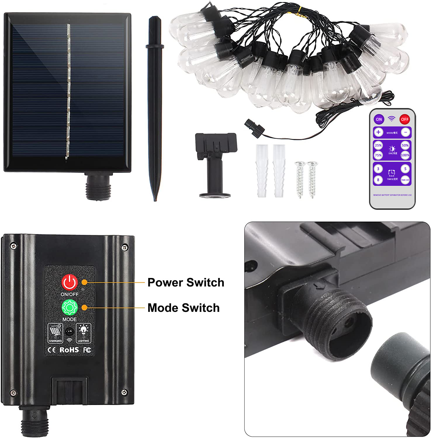 Hohe heller Solar String Lichter, 20FT(8M) 20 lampen Bruch, wasserdicht S14 LED Solar LED lichterkette im freien garten