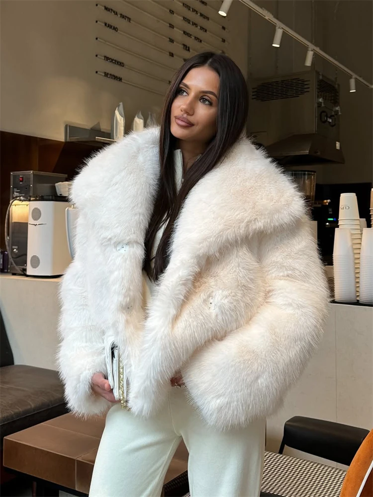 TARUXY solide fausse fourrure revers femmes manteau de luxe dégradé recadrée moelleux fourrure veste manteau hiver épaissir vêtements d'extérieur haute rue