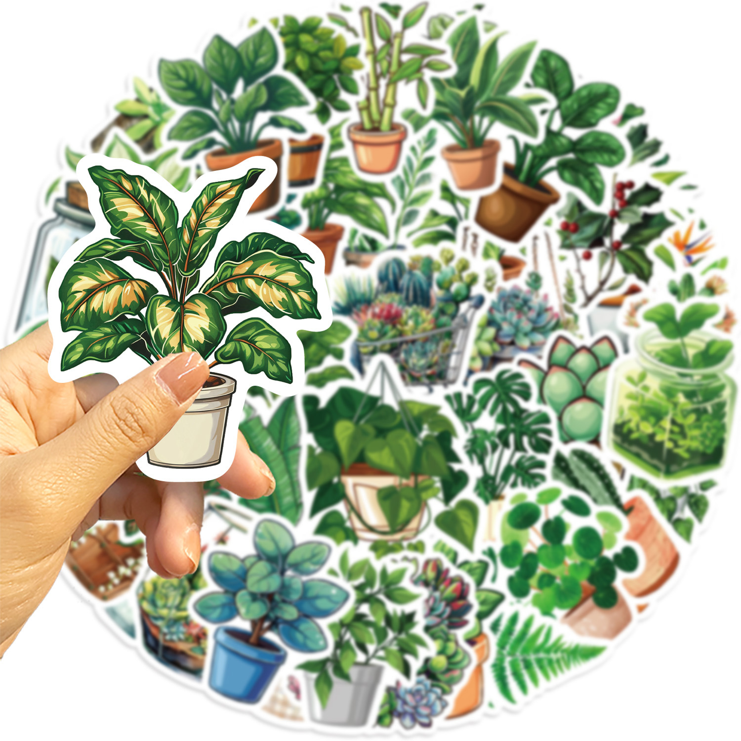 50 pçs plantas bonitos verde adesivos estéticos diy decoração para geladeira notebook bicicleta telefone mala dos desenhos animados adesivo