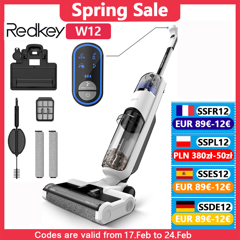 Redkey W12 aspirateur sec et humide sans fil multi-surfaces vadrouille sans fil intelligente lave-sol à main ménage autonettoyant