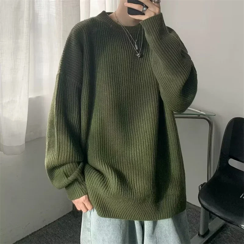 2025 otoño cuello redondo Color sólido pulóver suéteres para Hombre Casual Y2K suéter de punto moda de venta al por menor Jumpers Hombre