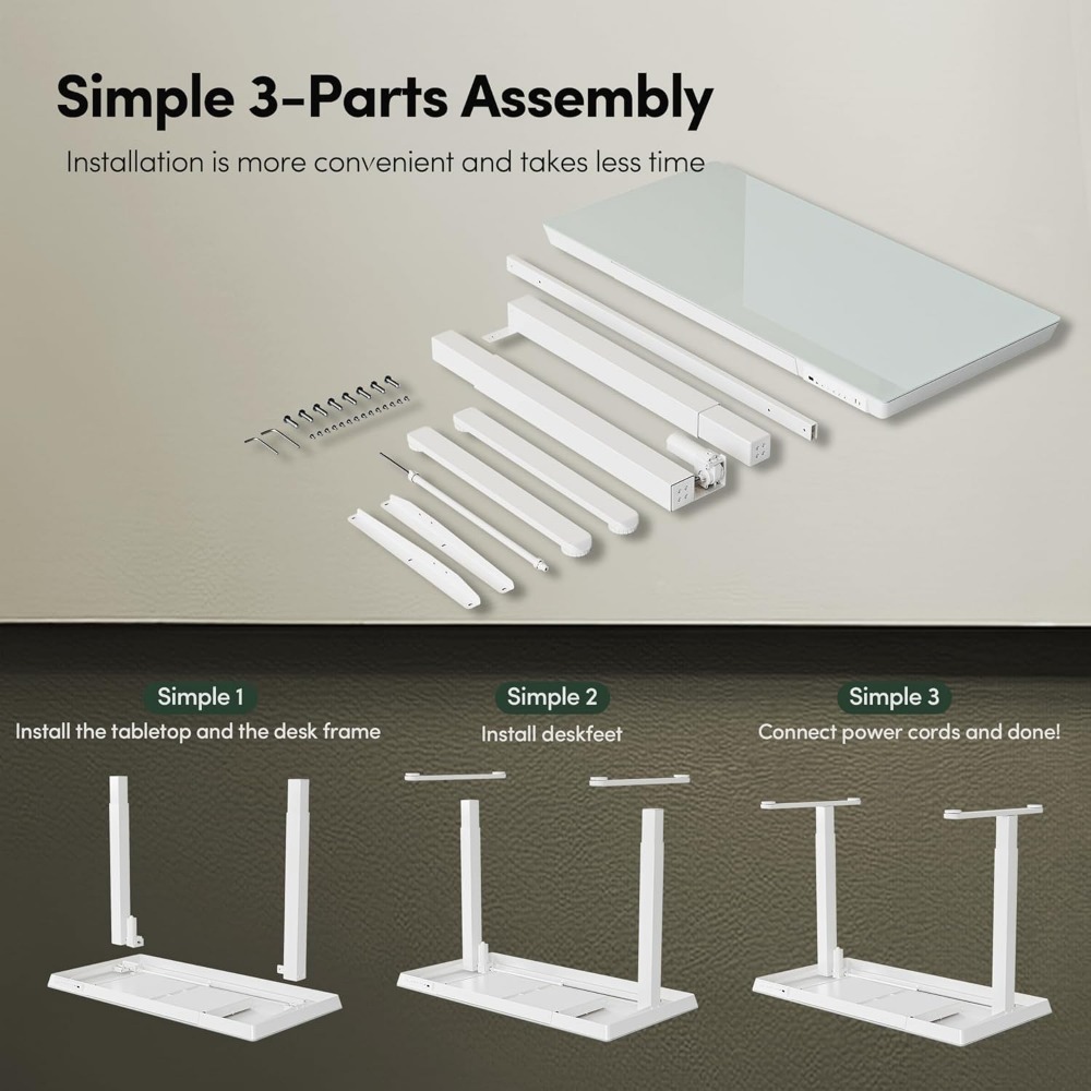 48 × 24 Electric Standing Desk with Drawers, Whole-Piece Glass Adjustable Height Desk, One-Piece Quick Install Adjustable