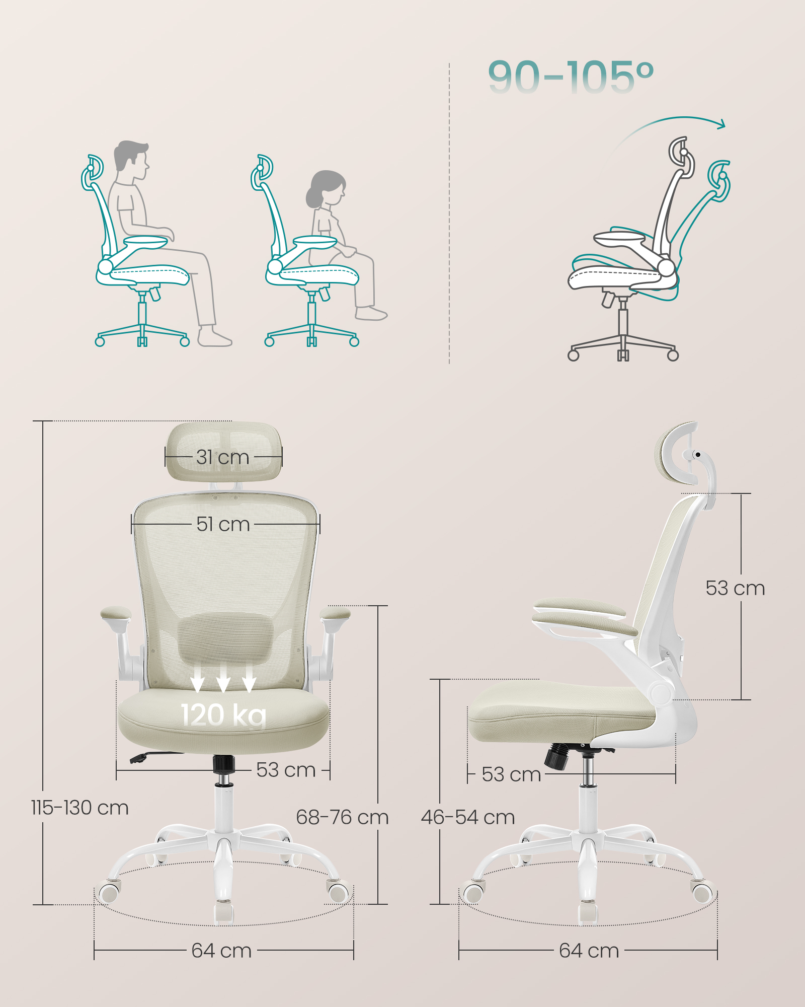 SONGMICS Bürostuhl, ergonomisch, Schreibtischstuhl, Drehstuhl mit Mesh