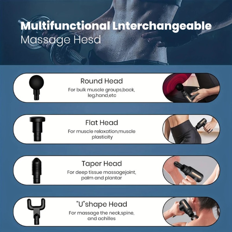 Portable Multifunctional Electric Fascia Gun Massager Instrument - Vibrating Muscle Relaxation Tool for Sports Recovery