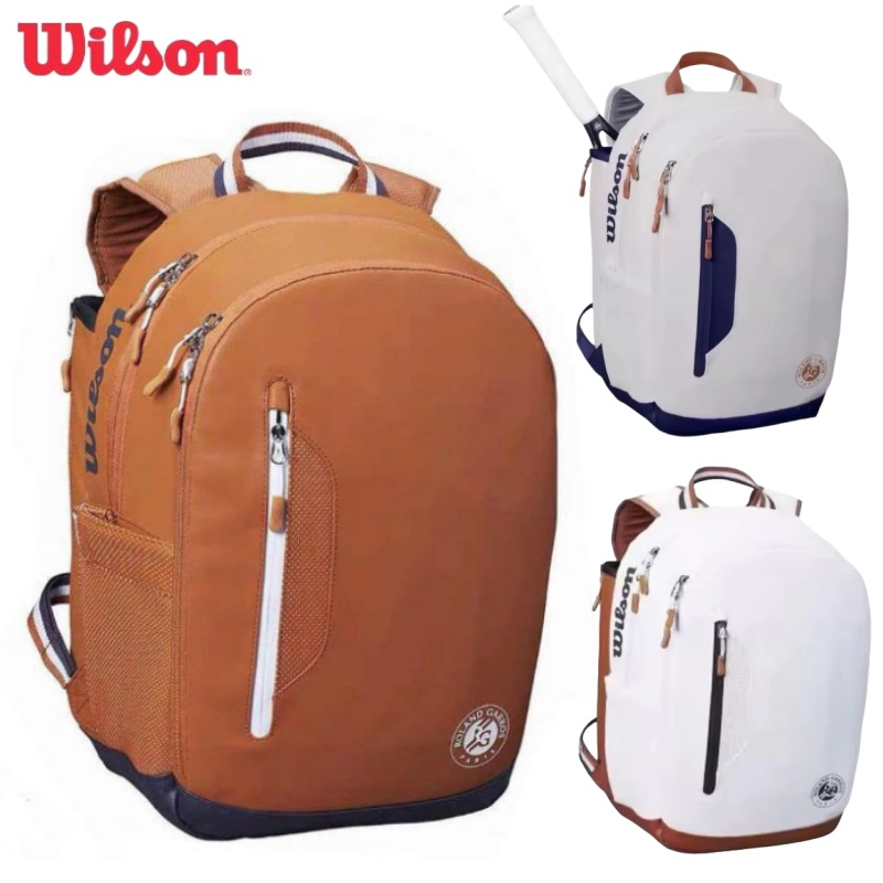 Wilson กระเป๋าเทนนิสถือ 2 ไม้เทนนิสกระเป๋าเป้สะพายหลังภาษาฝรั่งเศสคําเปิดไหล่กระเป๋า Court กระเป๋าแร็กเก็ตผู้ชายผู้หญิงพาเดลกีฬากระเป๋าเป้สะพายหลัง