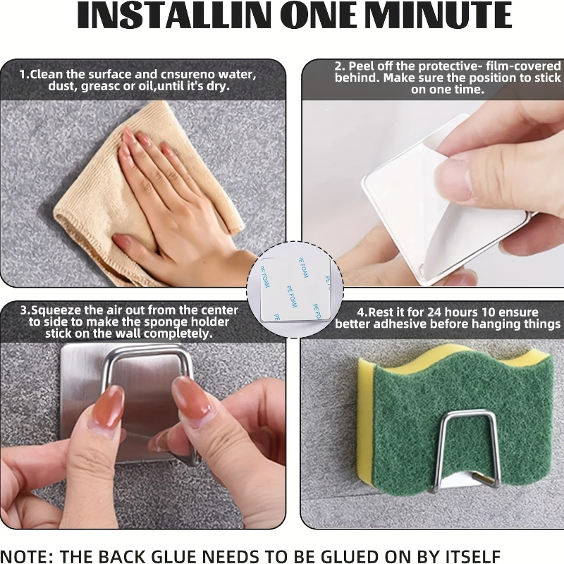 Uchwyt na gąbki kuchenne ze stali nierdzewnej, ociekacz na gąbki do zlewu, samoprzylepny uchwyt do przechowywania, haczyki ścienne, organizer kuchenny.