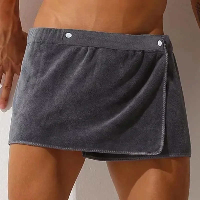 Men's Bath Towel Can Be Worn Japanese Shorts Style Homewear Beach Swimming Towel One Piece Button Water Absorption Bath Towel