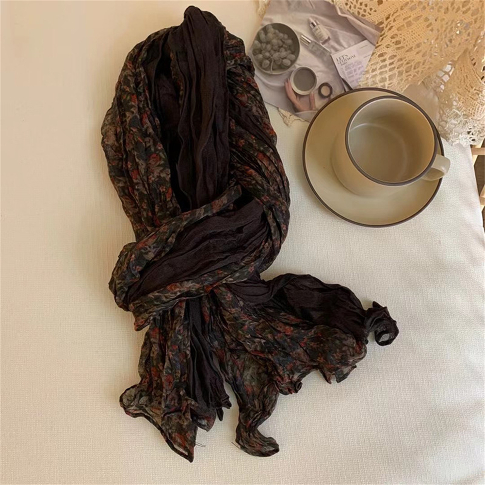 Bufanda de retazos de lino y algodón Vintage para mujer, bufanda plisada, bufanda cuadrada Floral larga, chal, bufanda informal cálida a la moda para invierno