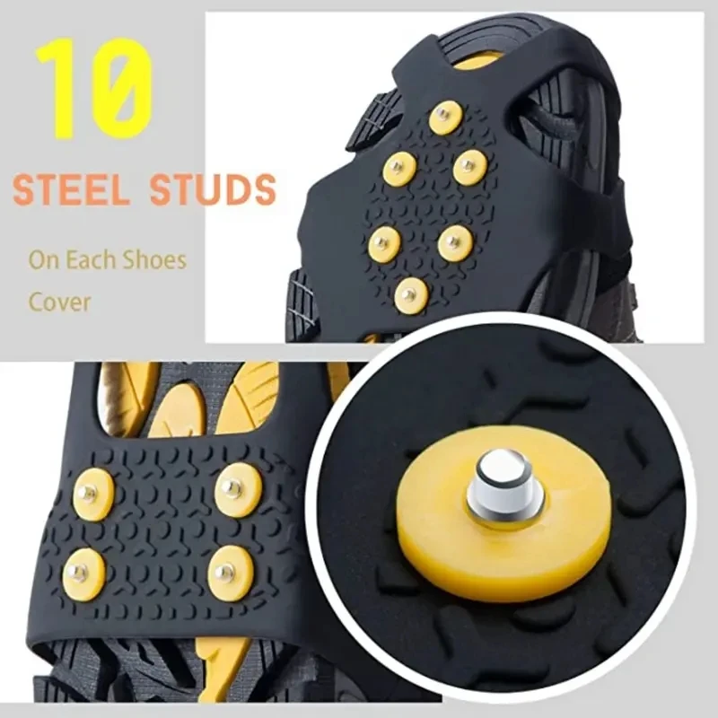 2 pçs 10 pinos de aço crampons apertos de neve grampos para gelo e neve antiderrapante borracha tração chuteiras caminhadas escalada jogging
