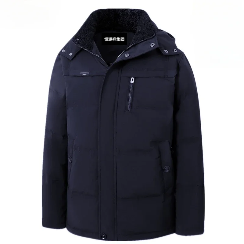 Nuevas chaquetas de invierno de longitud media para hombre, gruesas para el calor, llenas de plumón de pato blanco, con capucha y diseño resistente al viento