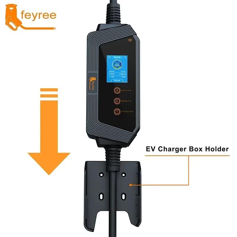 feyree Portable EV charger Type2 32A 7KW Fast Charging for Electric Vehicle APP Wi-Fi Control by Setting Current & Charging time