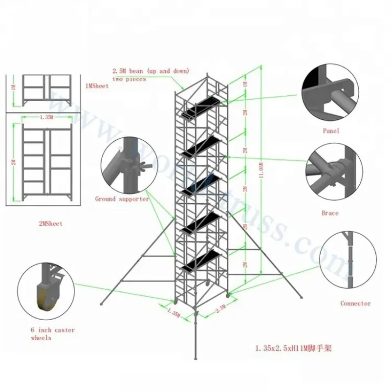 Loading Capacity 800kg 1500kg Moving Lightweight Aluminium Alloy Scaffolding