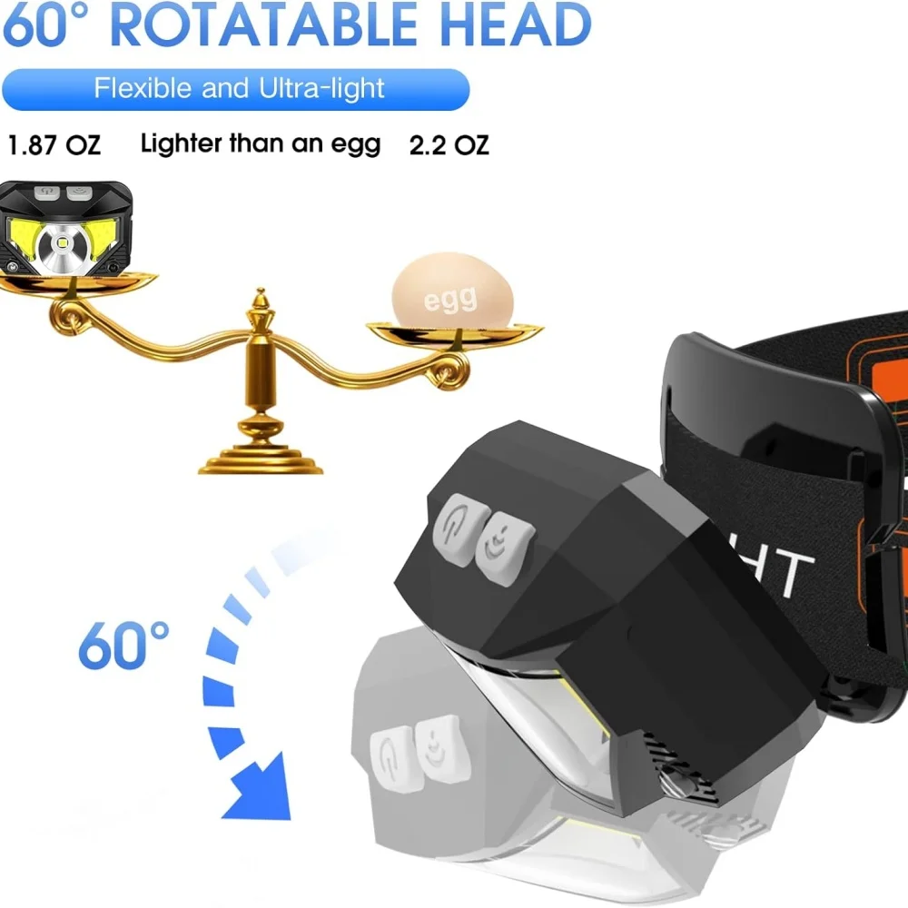 Linterna frontal brillante de 1200 lúmenes, faro LED recargable, luz roja, resistente al agua, Sensor de movimiento, lámpara para cabeza, luz para cabeza de pesca