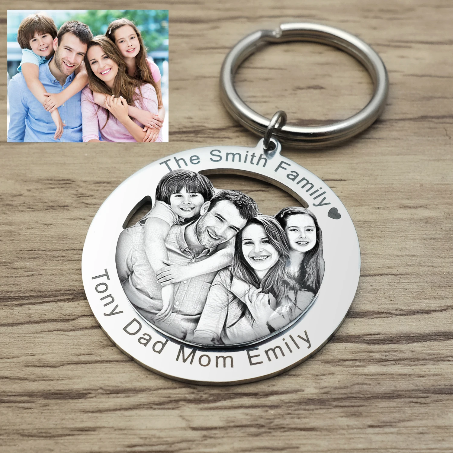 ภาพส่วนบุคคลพวงกุญแจภาพที่กําหนดเองพวงกุญแจภาพครอบครัว Key CHAIN แกะสลักของขวัญเครื่องประดับสําหรับครอบครัวของขวัญ