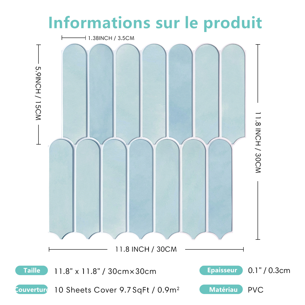 Autocollant de Carrelage 3D en Écailles de Poisson, Auto-Adhésif, Dosseret Vert pour Cuisine, 30x30cm, 1/10 Pièces