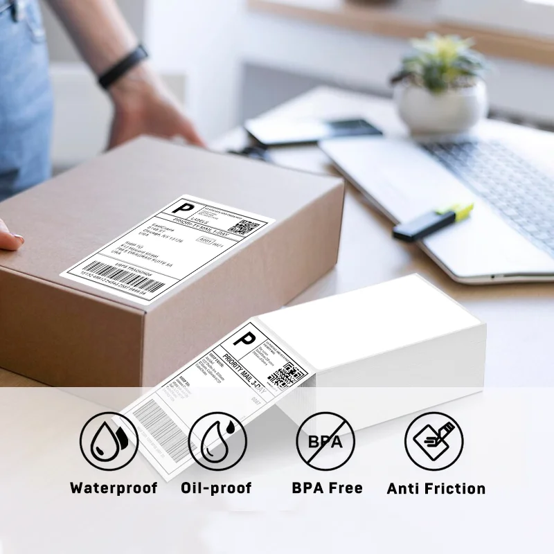 4x6 Inch Direct Thermal Labels 500 Labels Per stacked -Strong Adhesive Labels Resistant to Water & Grease For shipping label