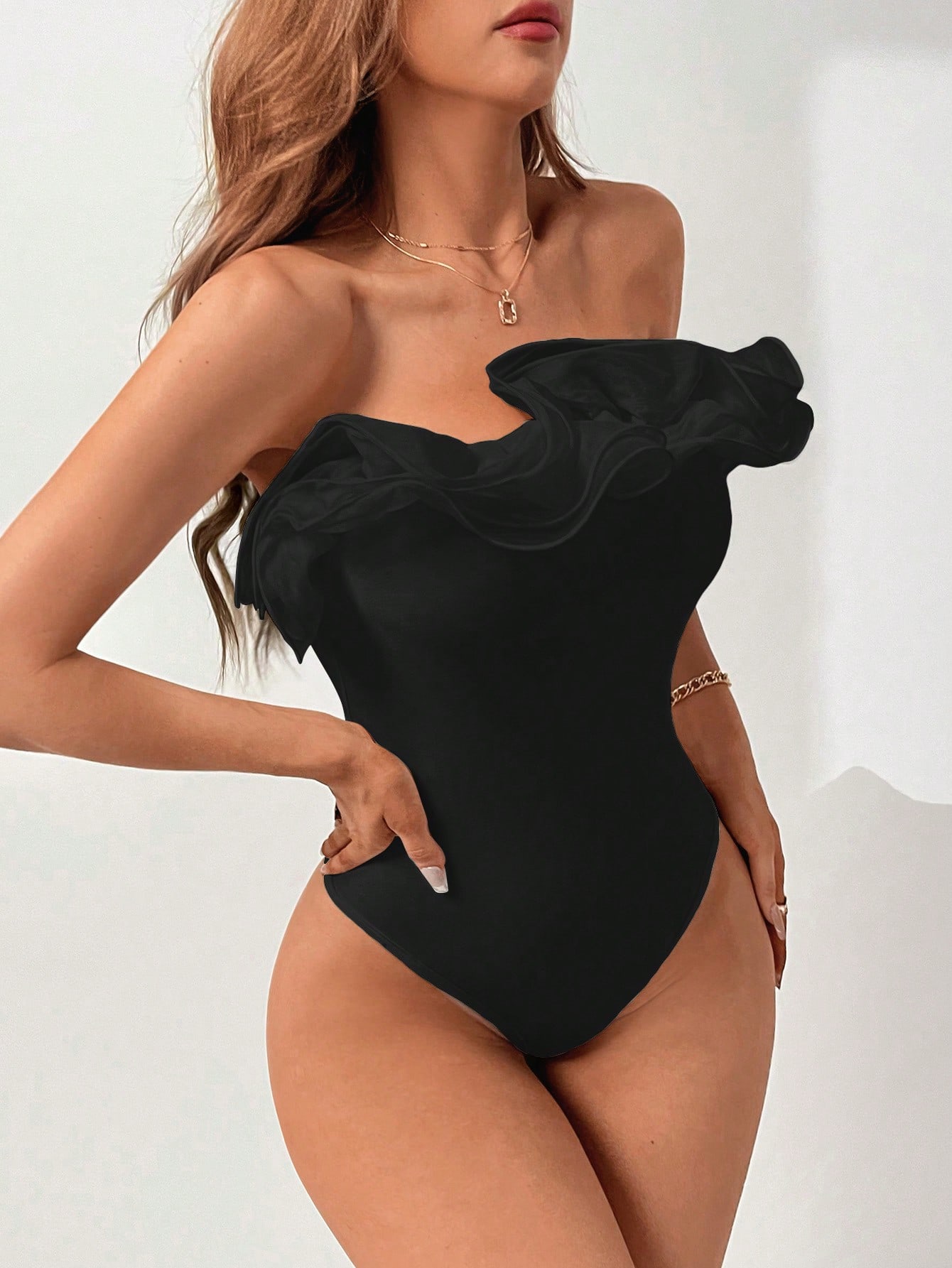 Clearance_Organza Macacão com nervuras decorativas em camadas feminino da Europa e dos Estados Unidos Design de estilo Feel Niche Top_Continu