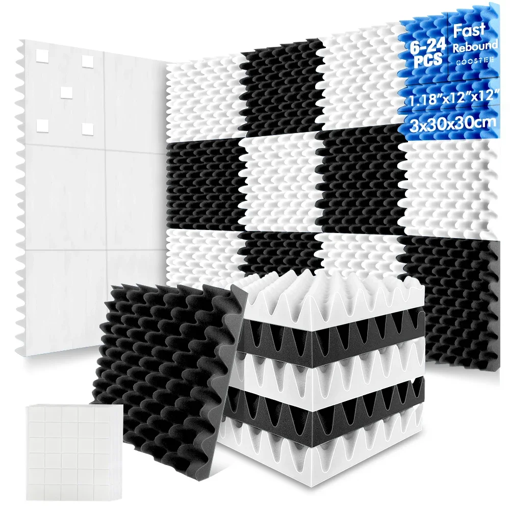 12 painéis de espuma acústica do bloco 2 "x 12" x 12 "painéis de espuma à prova de som painéis de cunha com cancelamento de ruído para escritório doméstico