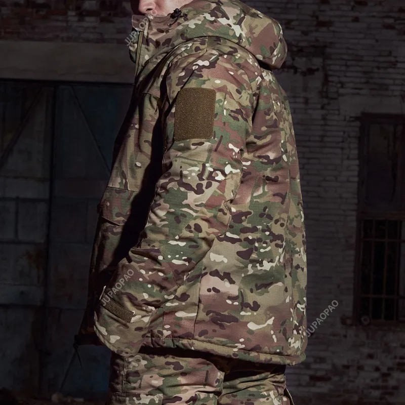 Jaqueta de algodão camuflada com reflexão térmica masculina, roupa de algodão tática ao ar livre quente, à prova de frio, resistente ao desgaste