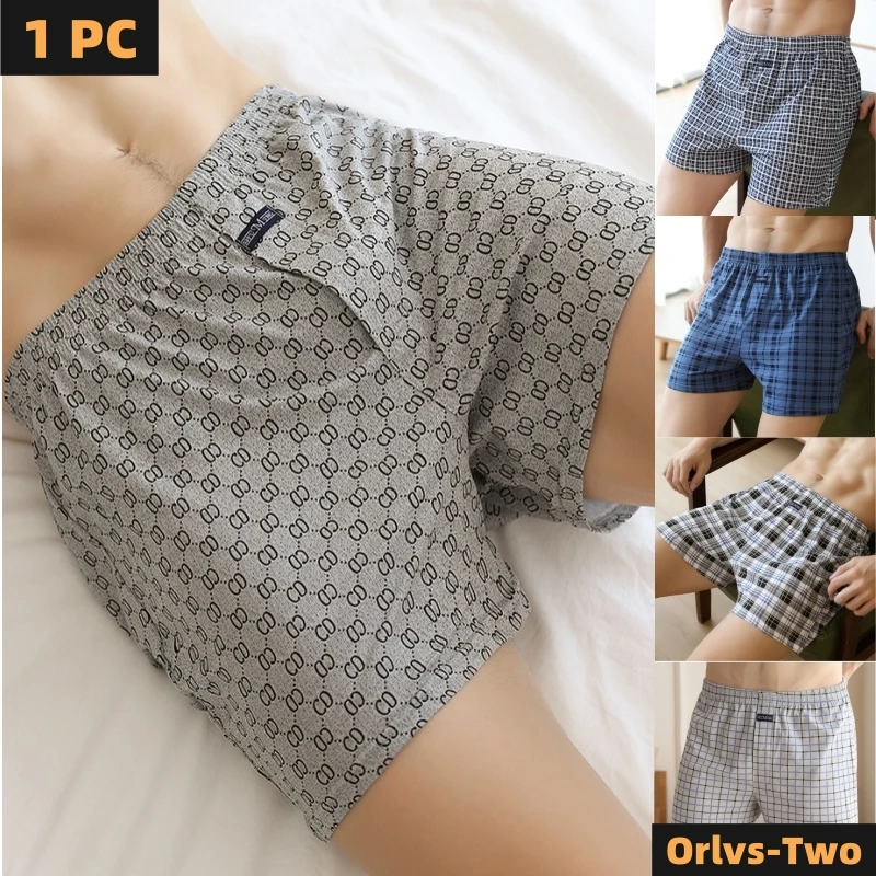 Aro calças masculinas algodão treliça roupa interior solta cintura alta verão fino respirável casa shorts bolsa cuecas M-3XL plus size