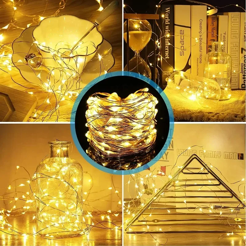 1PC LED Small Lights Christmas Bouquet Decor Atmosphere Copper Wire Color Lights Battery Box Strip Lights Small White Box Strip