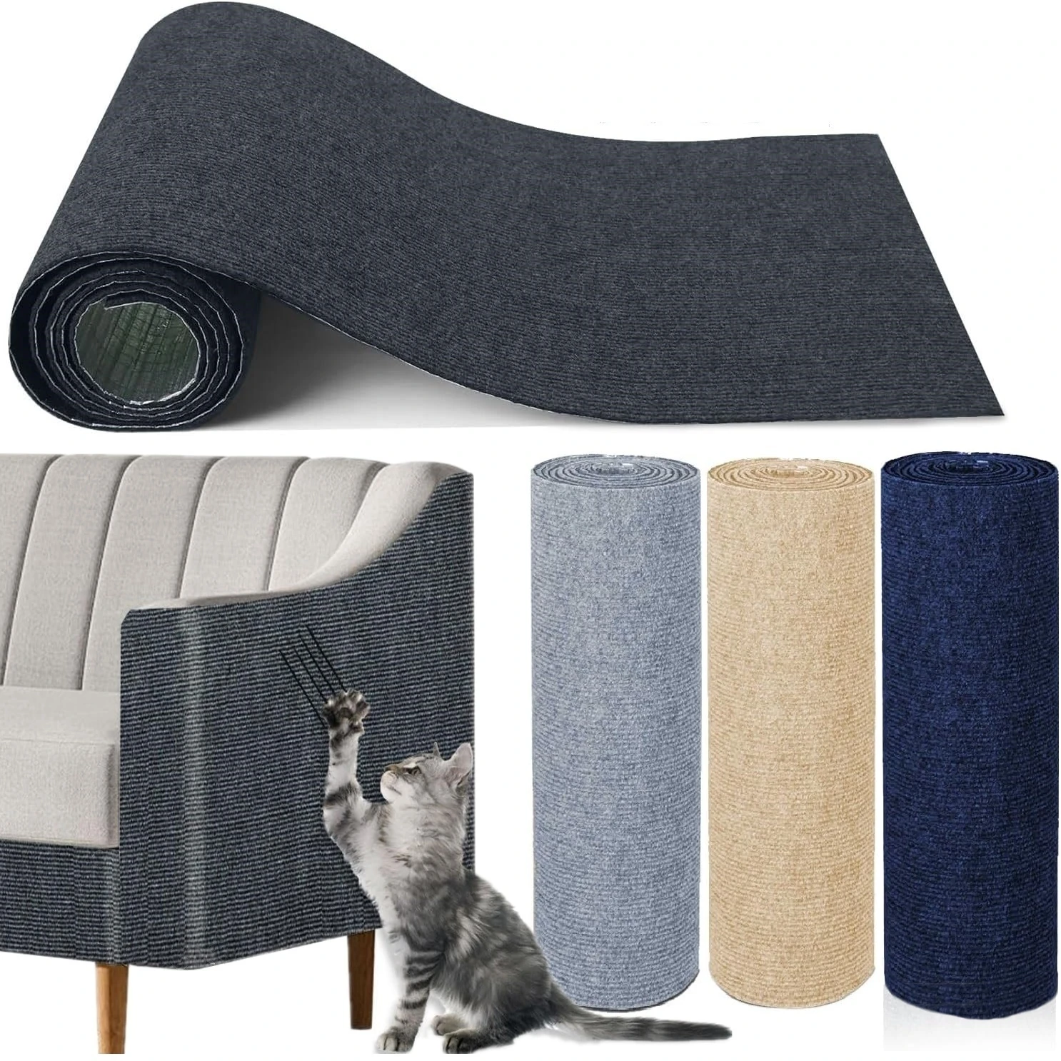 7-Farben-Kratzer für Katzen, Sofabezug, Katzenkratzer, Brettschutz, zuschneidbar, selbstklebender Teppich, DIY-Kratzmatte für Katzen