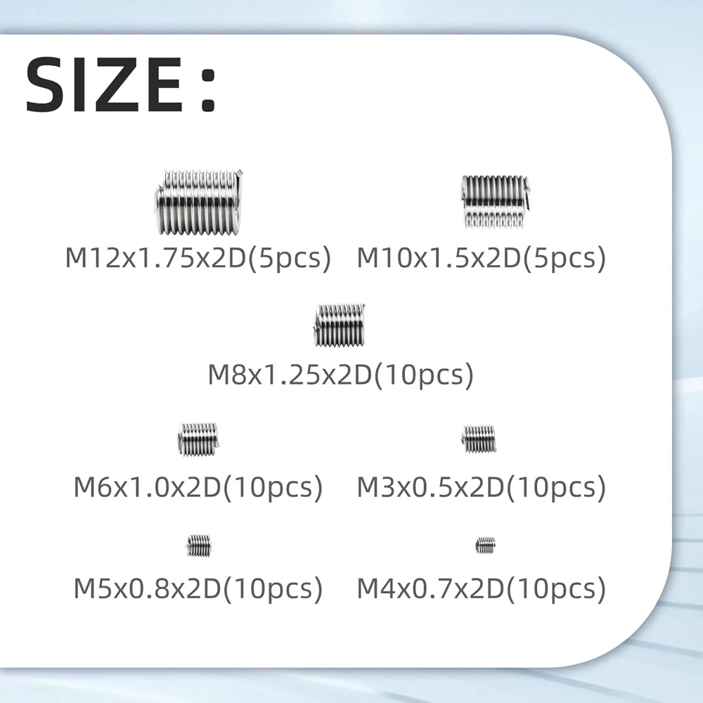 60 pezzi filo inserto filettatura kit di riparazione fissaggio M3-M12 vite a spirale in acciaio inossidabile per riparazione elicoidale facile installazione