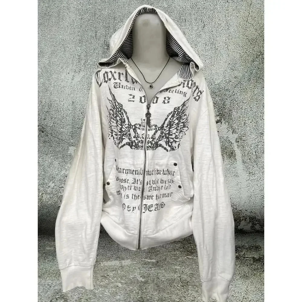 Moda coreana sweatshirts harajuku gótico impresso casacos jaquetas subcultura vintage pele do falso com capuz feminino casual roupas y2k
