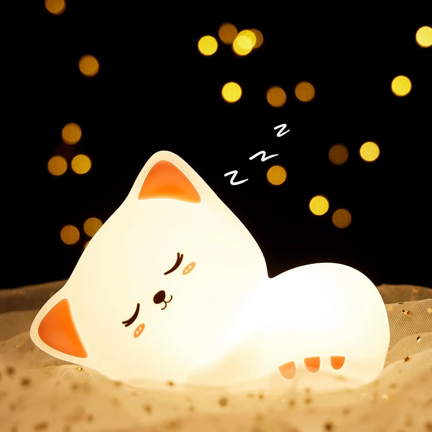 Temporizador de 7 colores, luz nocturna de silicona para niños, lámpara de gato bonita recargable para guardería de bebé, regalo de cumpleaños, decoración de gatito Kawaii