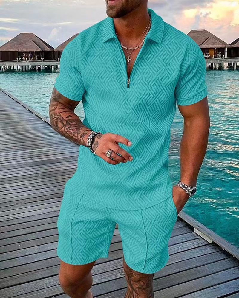 Herrenmode lässig leicht Luxus gestreift POLO-Shirt Set Sommer Revers Kurzarm Pullover Sport Trend Slim-Fit Herren T-Shirt