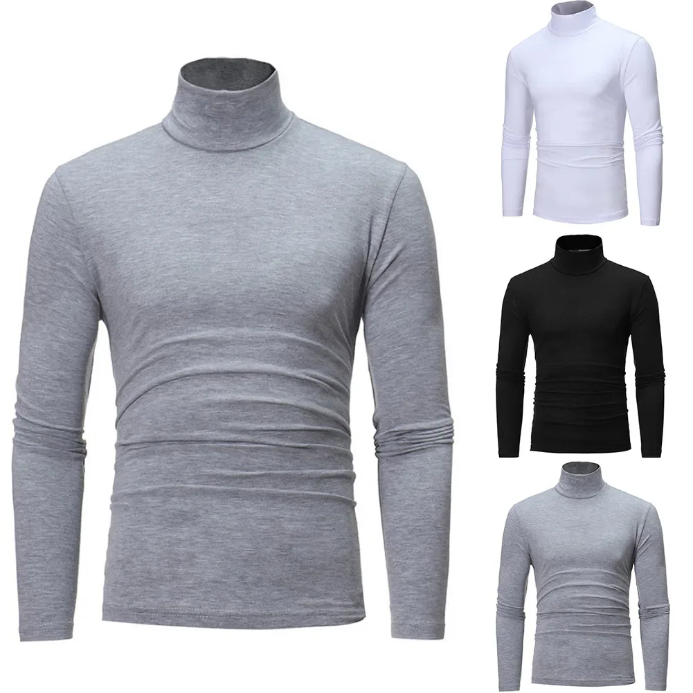 Männer Schlank Rollkragen Langarm Tops Pullover Warme Stretch Strickwaren Pullover Männliche Pullover Stretch Solide Top Winter Kleidung