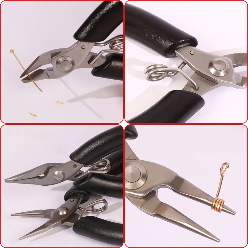 Alicates de herramientas de joyería antideslizantes con mango de acero inoxidable, alicates de punta afilados hechos a mano para hacer joyería DIY, accesorios de reparación