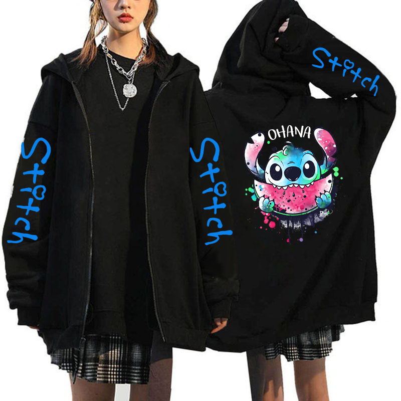 Übergroße y2k Reiß verschluss Hoodie Disney Frauen Lilo & Stich Kostüm Winterkleid ung Frau Langarm warme Jacke Reiß verschluss Street Tops