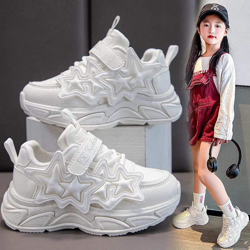 Crianças sapatos casuais para meninas moda clássico com estrelas meninas esportes tênis de corrida respirável plutônio + borracha antiderrapante macio