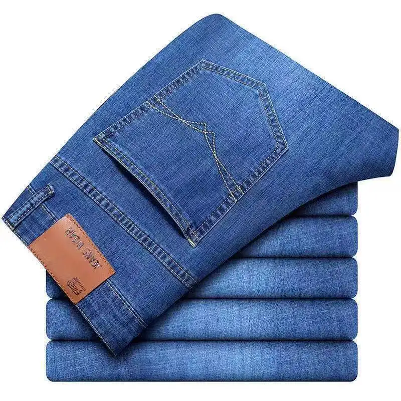 2025 nuevos pantalones vaqueros ligeros de lujo para hombres cómodos de negocios, pantalones versátiles casuales azules y negros de alta gama pantalones de pierna recta para hombres