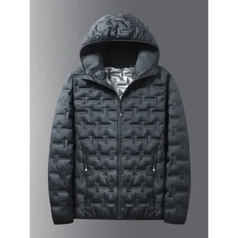 Winter Wit Donsjack Heren Grafeen Zelfopwarming Winddicht Geplooide Pufferjassen Met Capuchon Casual Warme Donsjassen Mannelijke Kleding