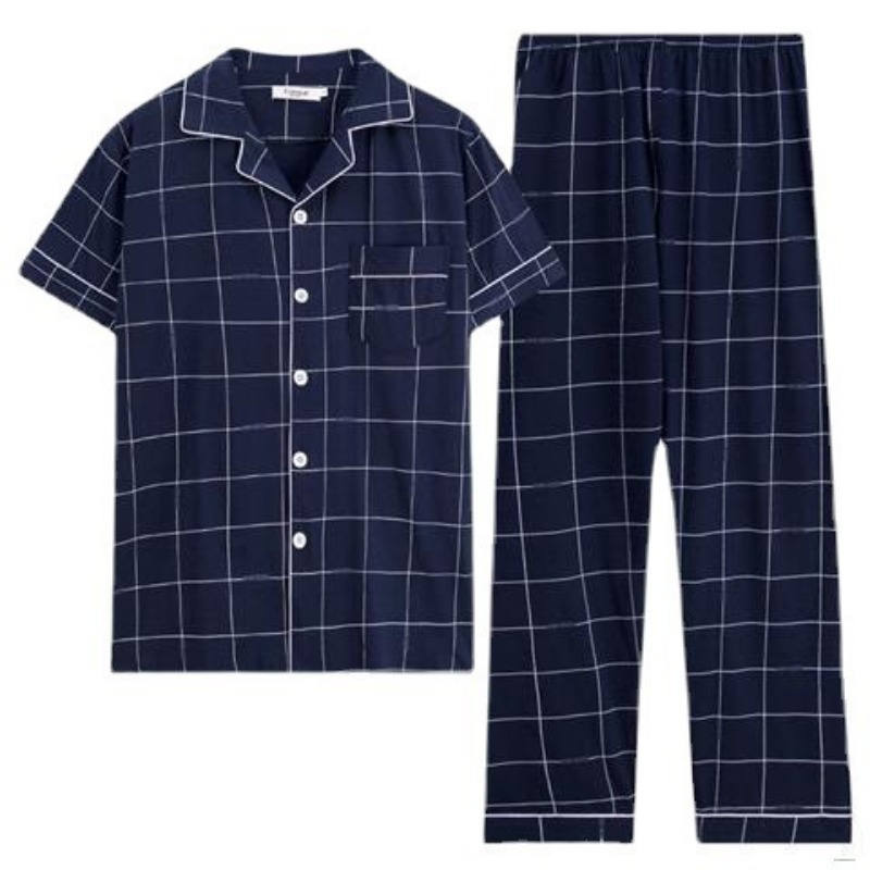 100% algodão botão acima superior e calças pijamas masculinos plus size loungewear casual simples moda juventude pijamas homewear 2 peças conjunto
