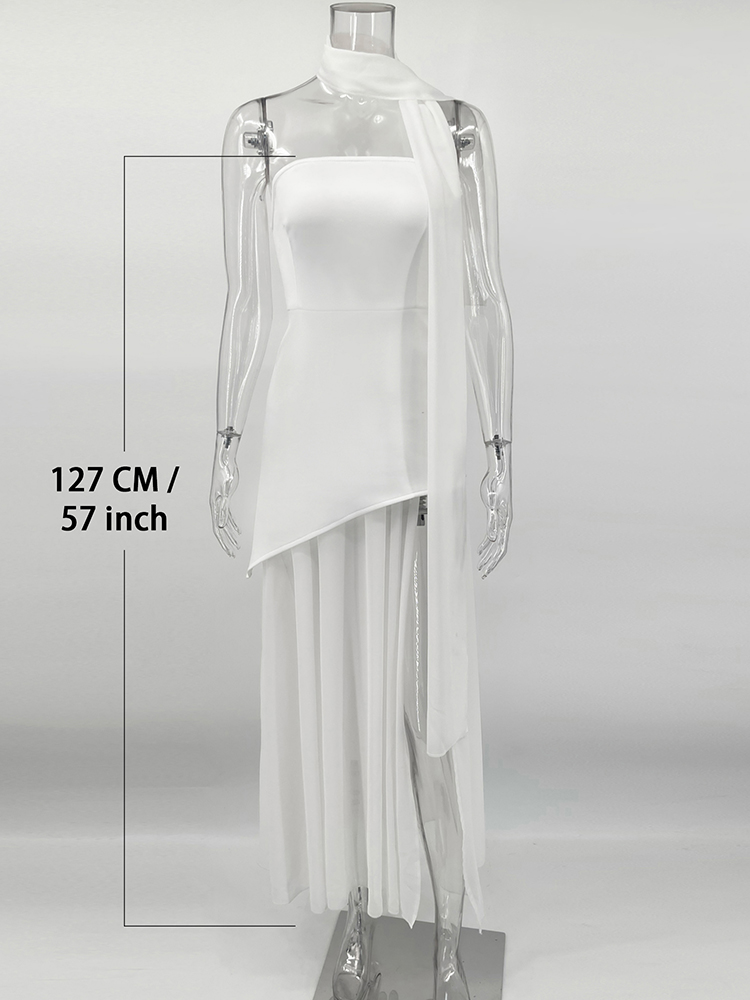 TARUXY Fashion Strapless Dress With Ribbon Female Elegant Sleeveless Mesh Beach Vacation Long Dress 2025 Spring New Women Dress