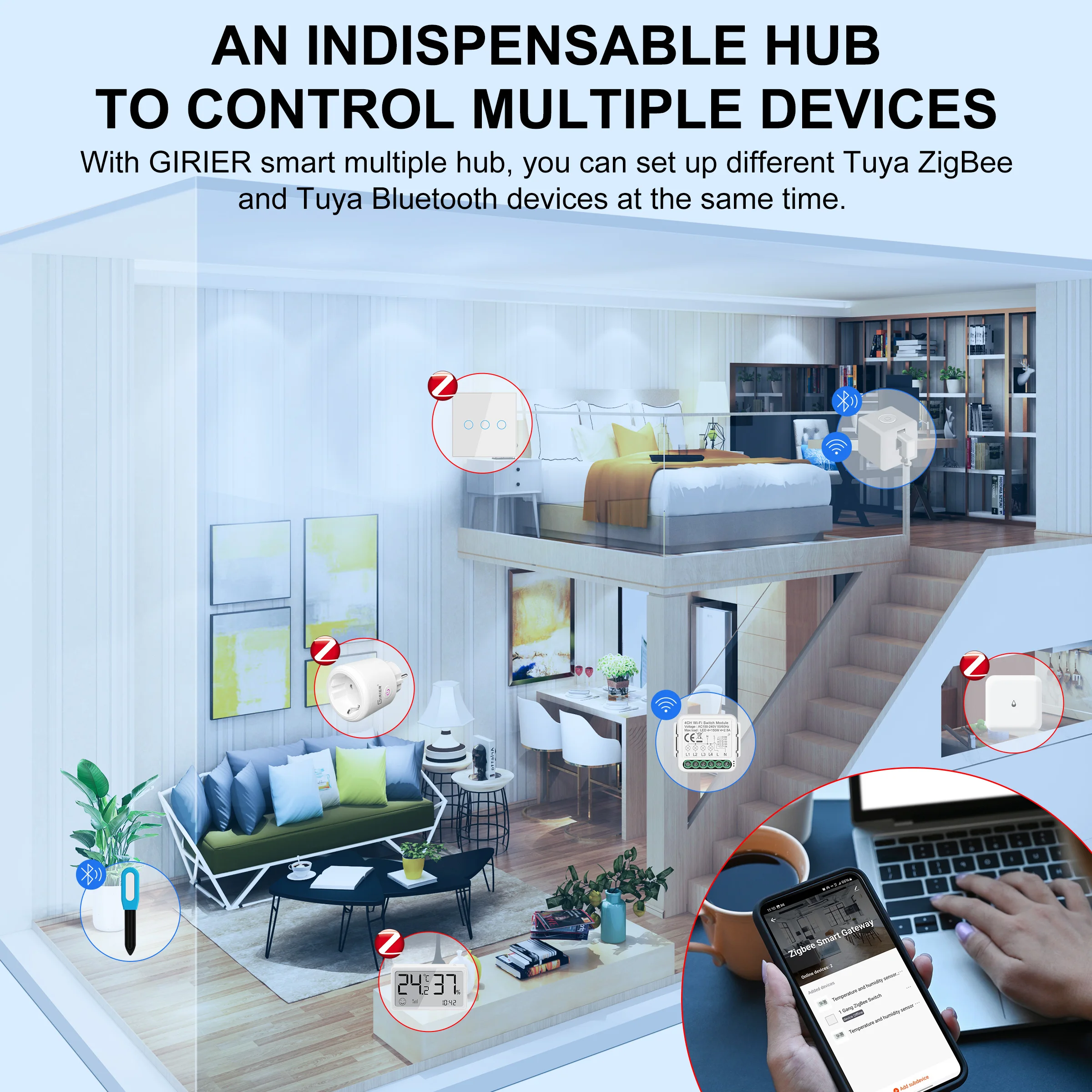 GIRIER Tuya ZigBee Hub de enlace tipo enchufable puente de enlace Bluetooth ZigBee multimodo para automatización del hogar inteligente funciona con Alexa