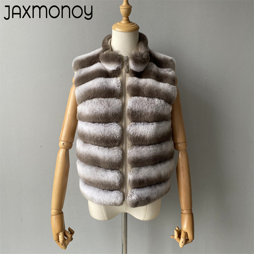 Jaxmonoy Natuurlijke Konijnenbontjas Voor Dames Winter Real Rex Konijnenbont Vest Dames Mode Patchwork Wolmix Vest Val