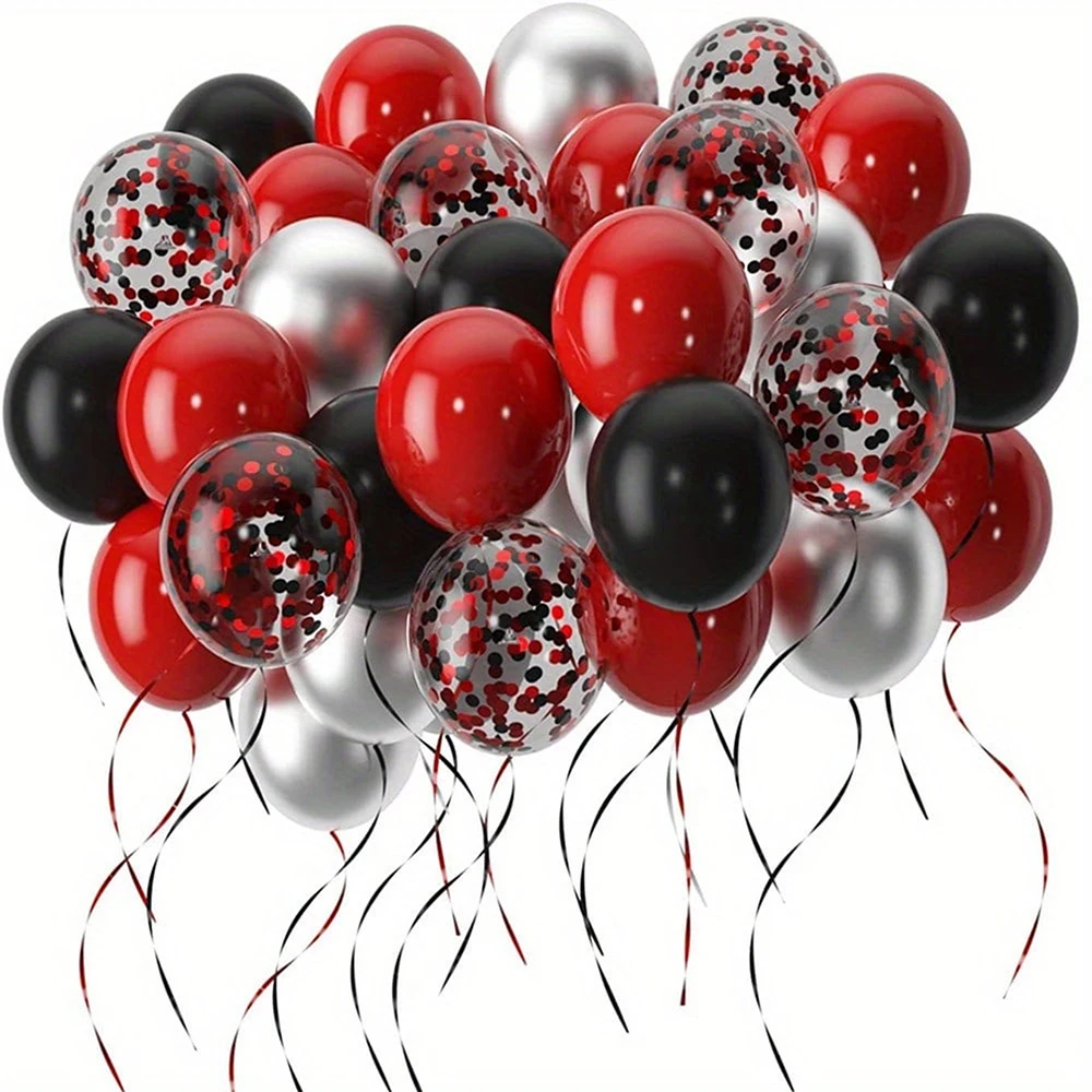 20/40 Stück schwarze und rote Luftballons in verschiedenen Farben, 30,5 cm, Konfetti-Luftballons, Ballon-Set für Hochzeits- und Geburtstagsdekoration, Jubiläum D
