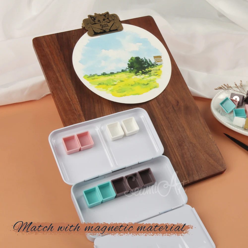 SeamiArt 50 ชิ้นแม่เหล็กครึ่งกระทะสี่สีสําหรับหลอดสีน้ํา Subpackage ดีบุกกล่อง Palette จิตรกรรมเครื่องมืออุปกรณ์ศิลปะ