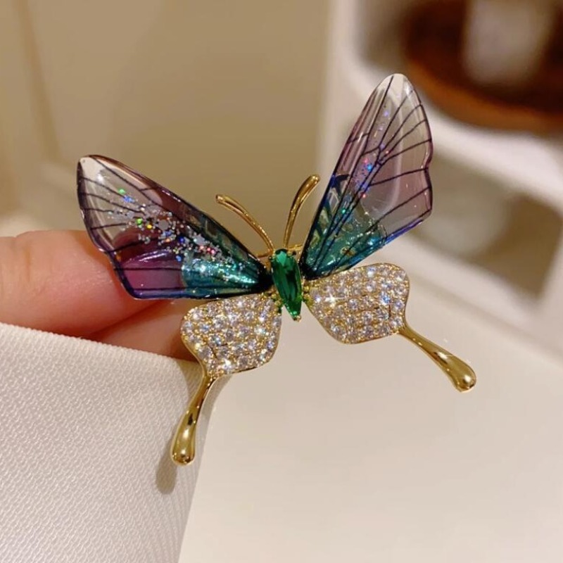 Purple Butterfly Brooch Women's Diamond-inlaid Alloy Insect-shaped Collar Needle Transparent Wings Advanced Butterfly Brooch