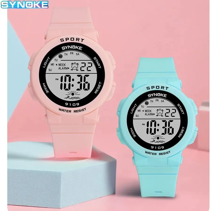 Synoke-キッズスポーツウォッチ、電子、カラフル、防水、50m、デジタル、男の子と女の子向け