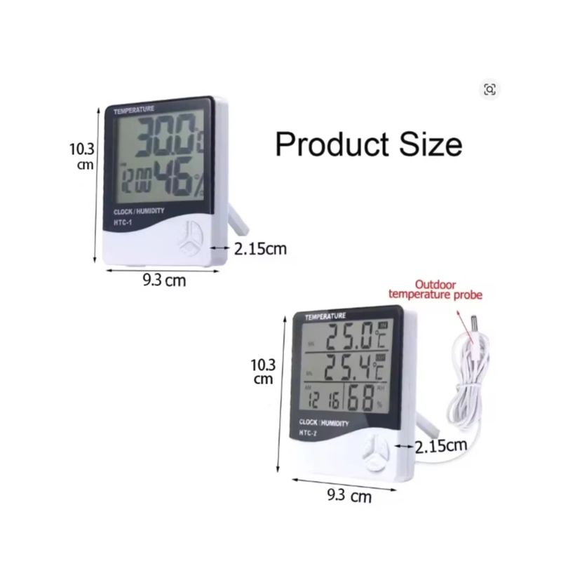 LCD Digital Temperature Humidity Meter HTC-2/HTC-1 Home Indoor Outdoor Hygrometer Thermometer Weather Station with Clock