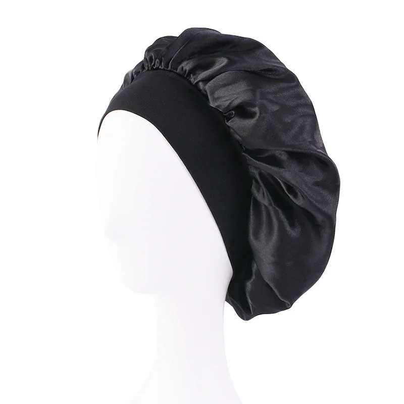 Cappello da notte a tesa larga in raso solido da donna nuovo Cappello da notte unisex con fascia elastica avvolgente per la cura dei capelli Cappello da notte cofano de nuit