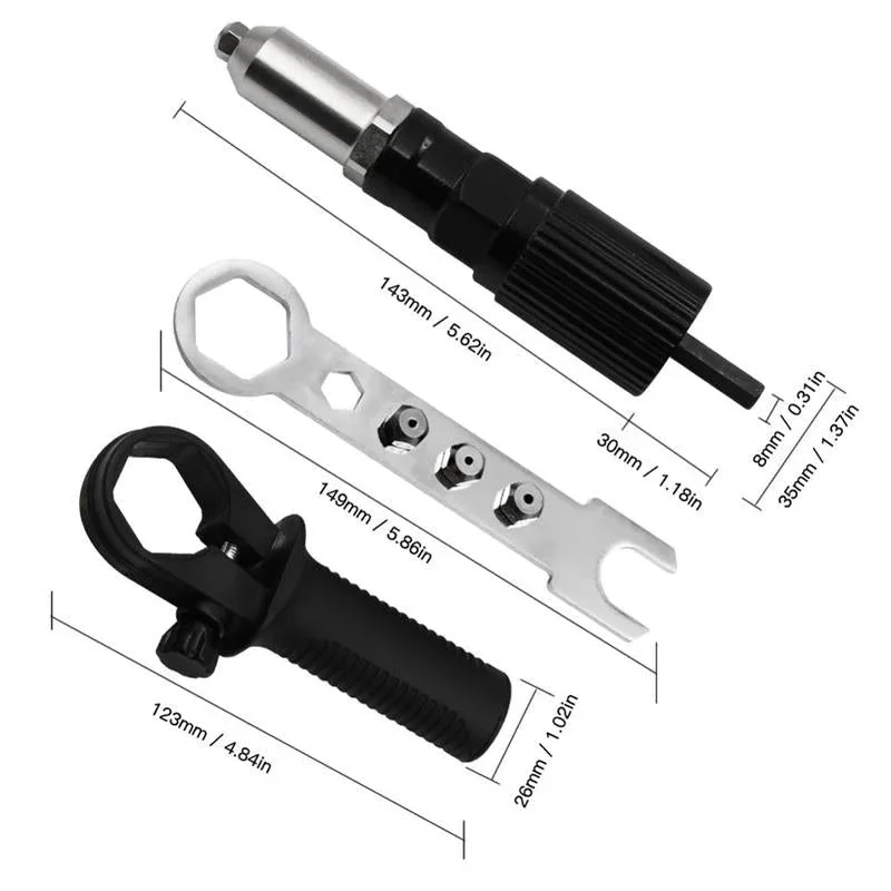 Electric Rivet Gun Drill Adapter 2.4mm-4.8mm Rivet Nut Gun Drill Adapter Cordless Riveting Tool Insert Nut Pull Rivet Tools