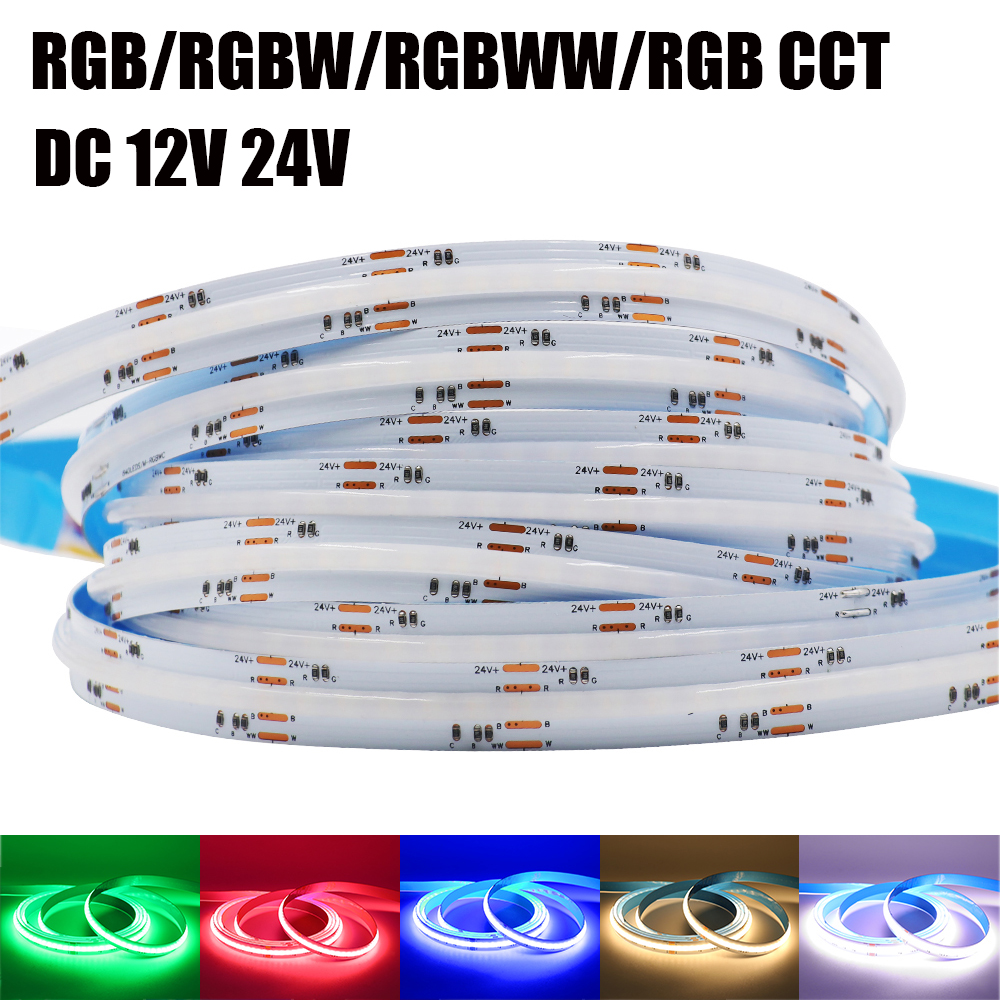 RGB RGBW RGBWW RGBCCT COB tira de LED 12V 24V 840 784LEDs/M cinta Led Flexible sin puntos de alto brillo cinta Flexible