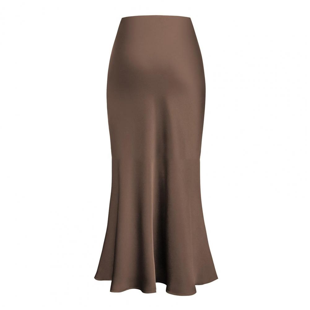 Saia maxi rabo de peixe elegante, saia de cetim de seda falsa para mulheres, cintura alta, linha a, escritório, cor sólida, acabamento brilhante